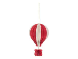 Suspension de sapin montgolfière en papier rouge et blanc 16 cm
