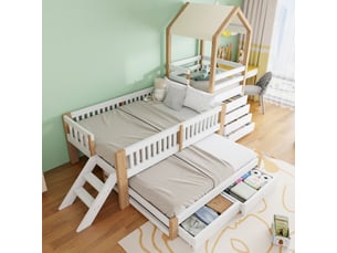 Lit superposé 2x90x200 cm <strong></strong> <strong>307x95x173.7cm</strong> coloris blanc