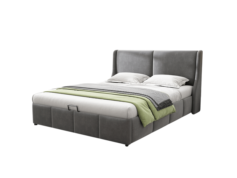  Lit coffre tcqpz 140 x 200 cm gris en velours avec sommier hydraulique et espace de rangement  - Conforama A