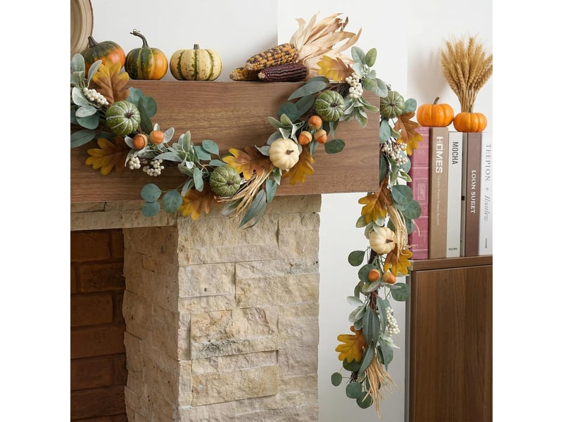 Guirlande d'automne 1,8m avec citrouilles – décorée de baies, pommes de pin et feuilles, pour thanksgiving et halloween - Conforama C