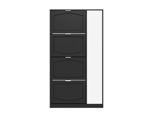 Meuble à chaussures moderne miroir 4 compartiments rangement rabattables étagère réglable derrière miroir droit couloir noir l80h147p24 cm
