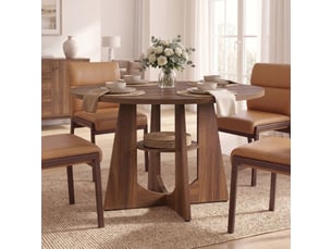 Table à manger ronde avec pied central et étagère, 120 x 120 x 75 cm, marron noyer