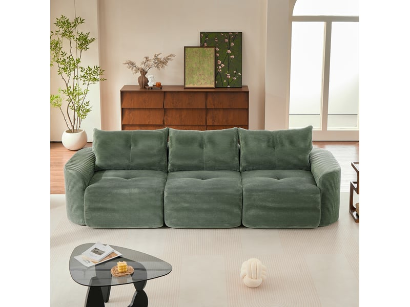 Canapé modulaire 3 places avec siège amovible, configuration 2+1 en velours côtelé vert sauge - Conforama E
