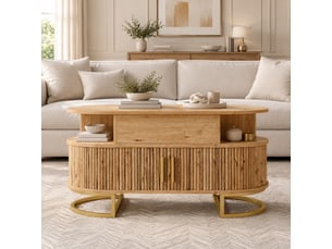 Table basse ovale coloris naturel <strong>BEAOK</strong> <strong></strong> - 50 cmx100 cm