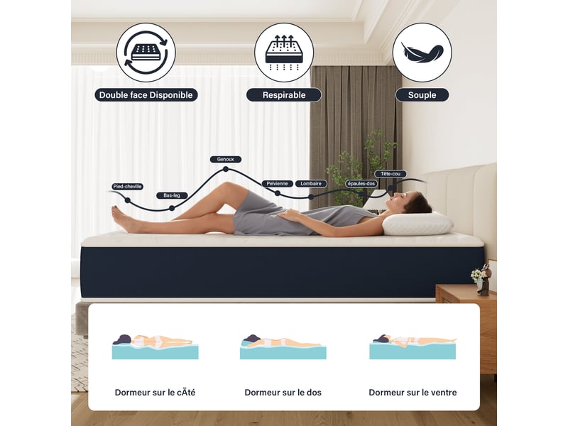  Matelas en mousse de 28 cm, 90 x 190 cm, double face  - Conforama B