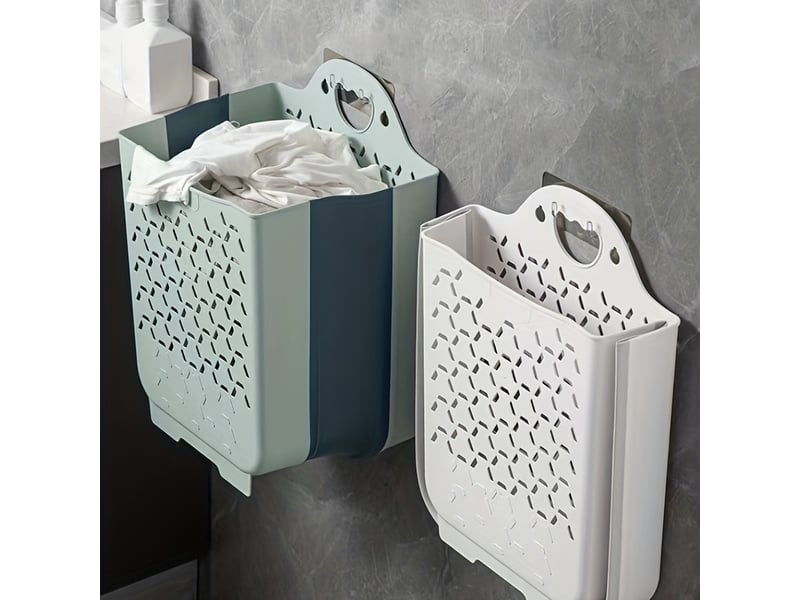  Panier à linge mural avec poignée, panier à linge en plastique, panier à linge peu encombrant pliable, 17 x 30 x 38,5 cm  - Conforama E