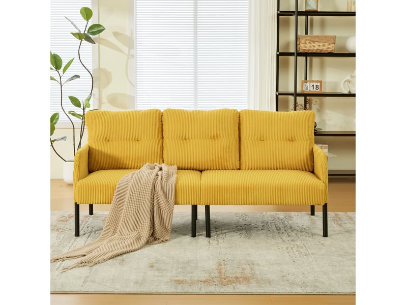  Canapé 3 places en velours côtelé jaune 171 x 72 x 80 cm  - Conforama C