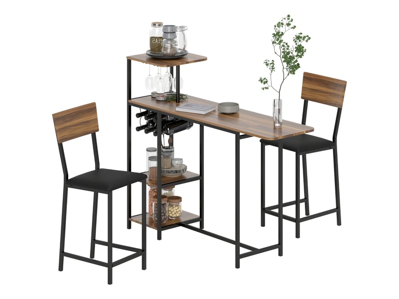  Ensemble table et chaises de bar avec 1 table extensible et 2 tabourets  - mdf et métal - marron  - Conforama A