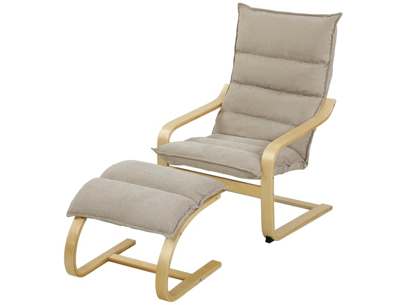  Fauteuil de salon et repose-pieds style nordique bois tissu taupe clair  - Conforama E