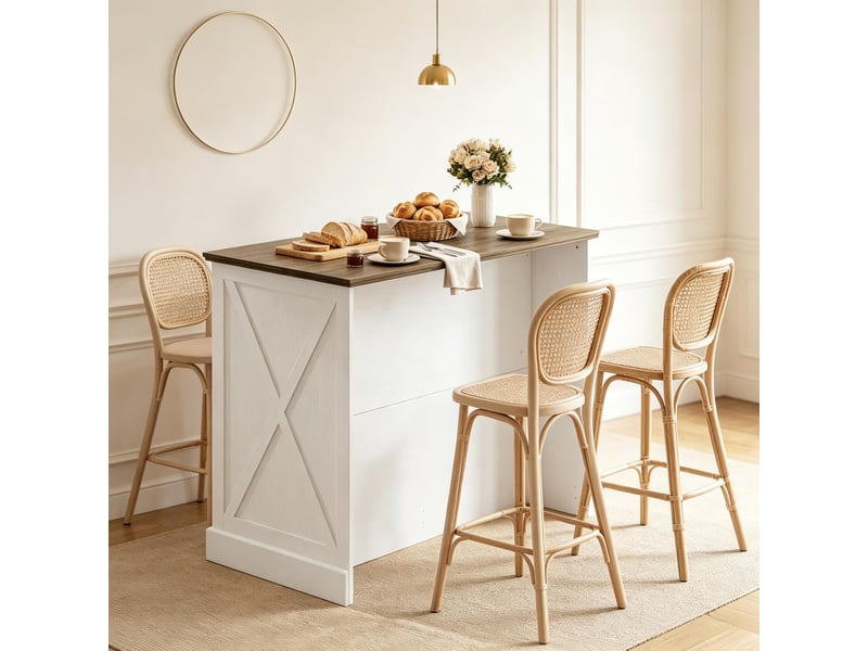  Îlot de cuisine multifonction avec portes coulissantes et 2 tiroirs, plateau marron antique et corps blanc, 106x57x92 cm  - Conforama D