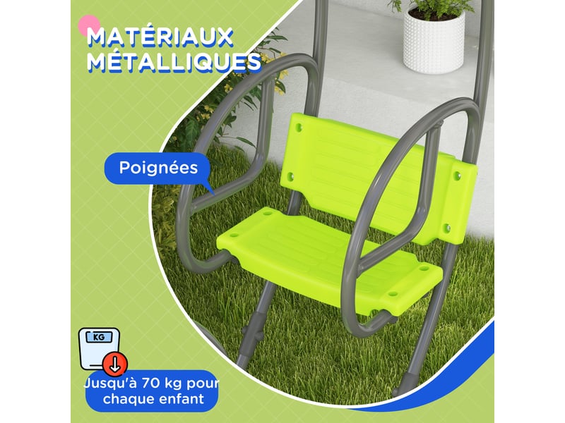 Balançoire pour enfants structure en métal avec poignée pour 2 enfants de 3 à 6 ans 110,5 x 40,5 x 180 cm vert - Conforama E