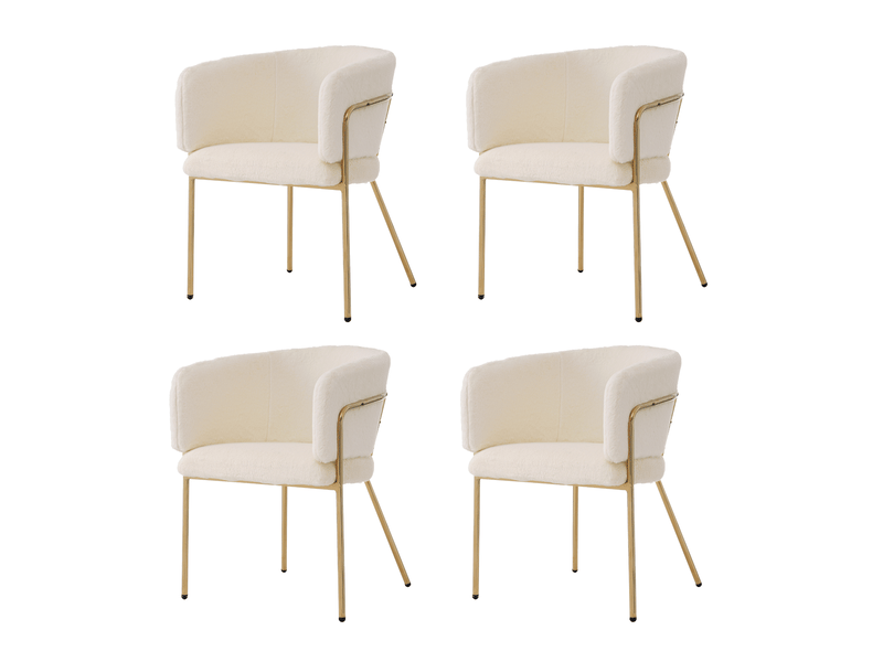  Lot de 4 chaises, effet duvet de lapin blanc, quatre pieds métalliques, style élégant, pour salon et chambre  - Conforama A