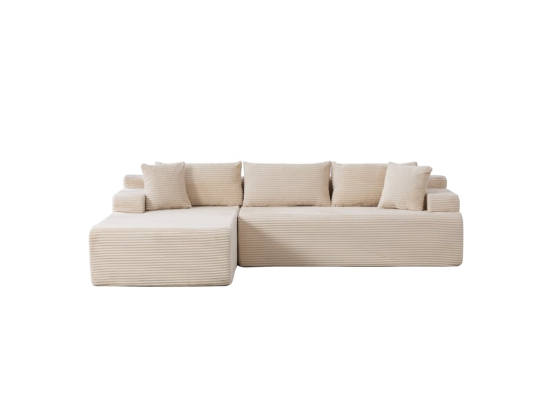  Canapé d'angle modulable 4 places avec chaise longue en chenille beige  - Conforama A