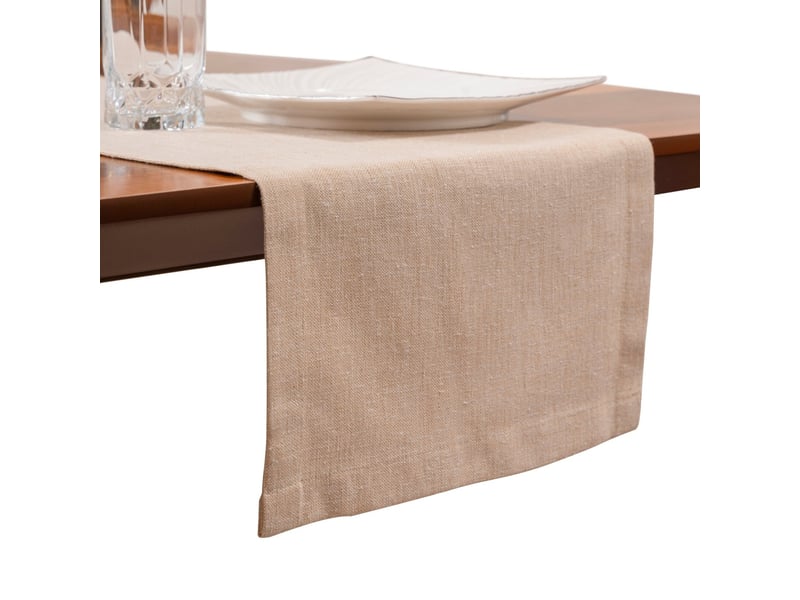  Chemin de table élégant - 40x180 cm - effet lin déperlant et imperméable - beige  - Conforama A