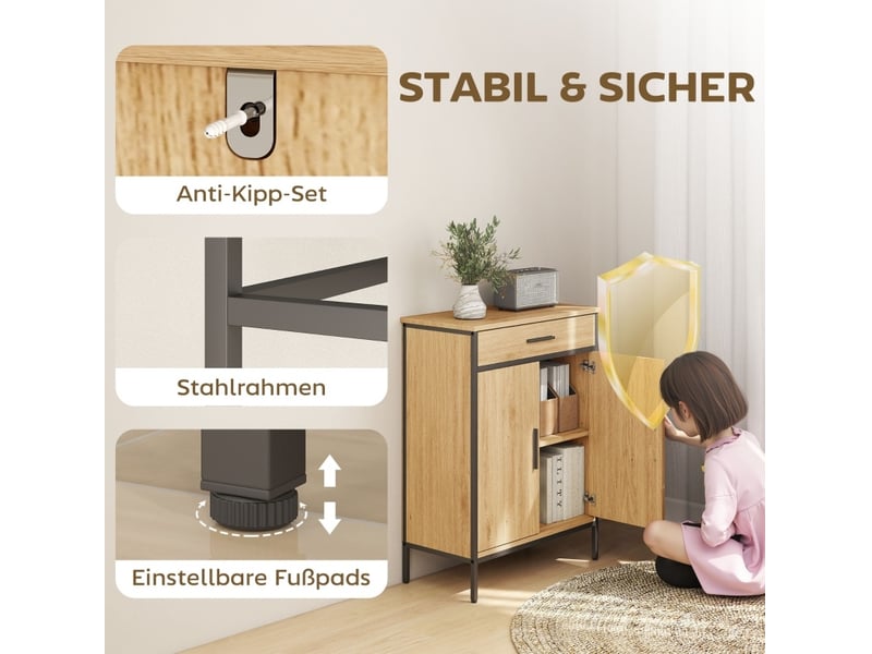  Meuble de rangement de salle de bain 60x30x80 cm – chêne – tiroir et portes à fermeture douce silencieuse  - Conforama D