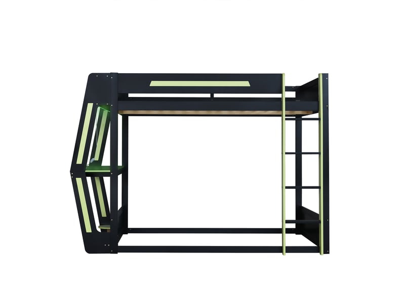  Lit mezzanine 120 x 200 cm avec rangement et led, vert foncé  - Conforama R