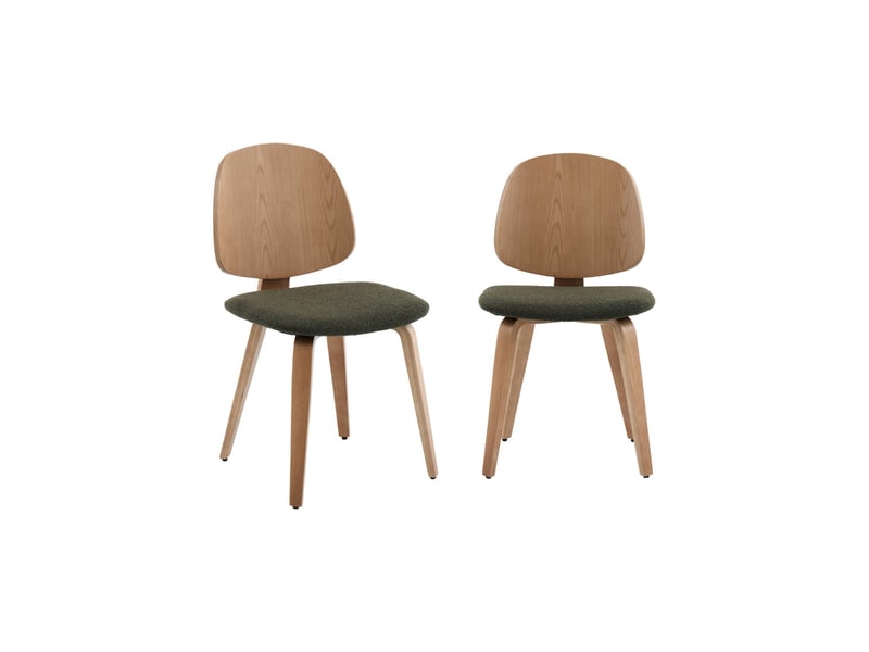  Lot de 2 chaises bois de peuplier courbé placage chêne et bouclette texturée kaki - sophia  - Conforama A