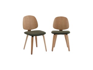 Lot de 2 chaises bois de peuplier courbé placage chêne et bouclette texturée kaki - sophia