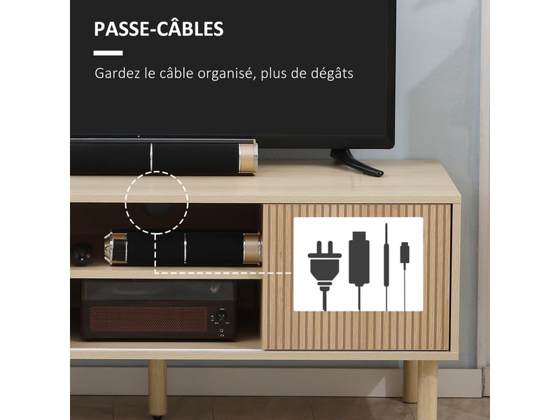  Meuble tv support tv pour télévision jusqu'à 50 pouces 2 portes coulissantes et 2 niches avec passe-câbles - 115 x 40 x 49 cm  - Conforama R
