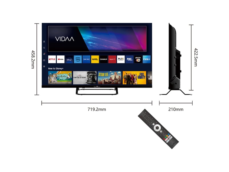  Smart tech tv led hd 32 pouces (80cm) 32hv02v smart tv vidaa - molotov, netflix, prime video, disney+, youtube, plex - 3xhdmi - 2xusb - mode hotel 32hv02v - Conforama D