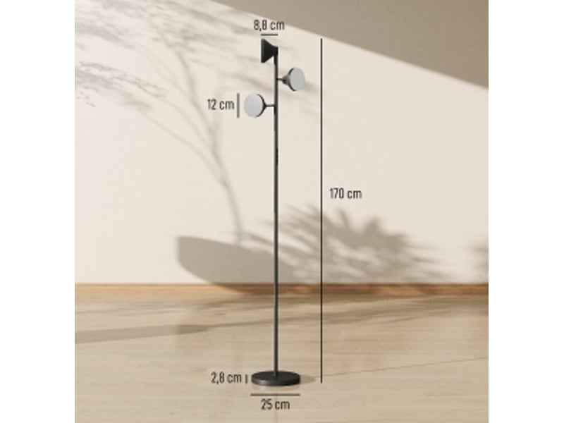  Lampadaire dimmable avec lampe de lecture rgb 25x170 cm 3 têtes orientables plastique noir  - Conforama C