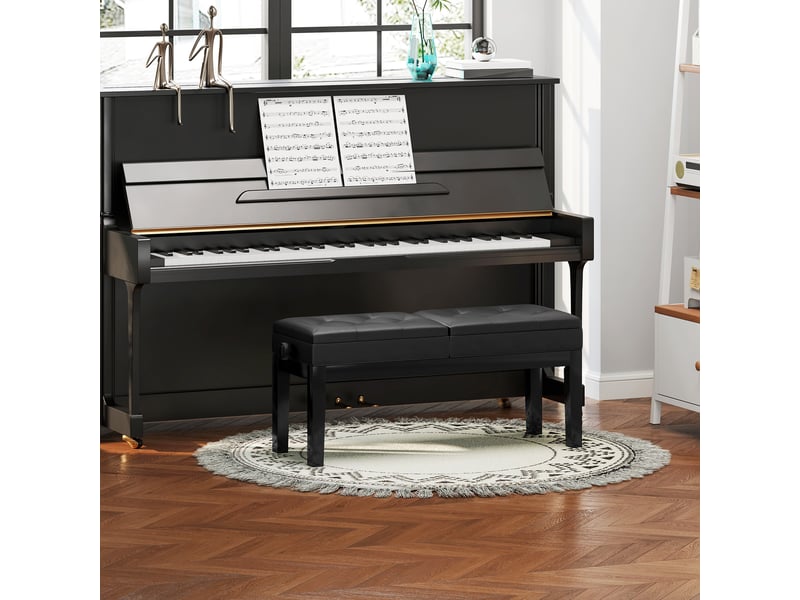  Banc de piano noir avec double siège réglable en similicuir et espace de rangement intégré  - Conforama B