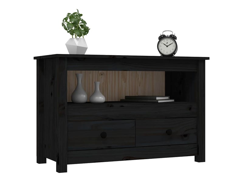  Meuble tv - banc tv - meuble de rangement noir 79x35x52 cm bois de pin massif  - Conforama D