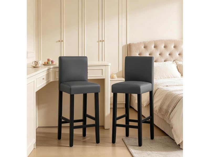  Lot de 2 tabourets de bar avec dossier haut en similicuir noir et gris  - Conforama C