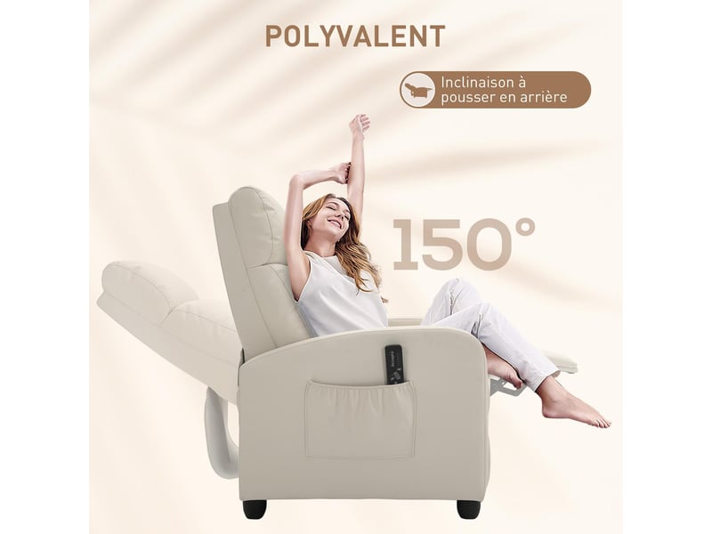  Fauteuil de relaxation massant inclinable en synthétique pu crème 68x88x98 cm  - Conforama E