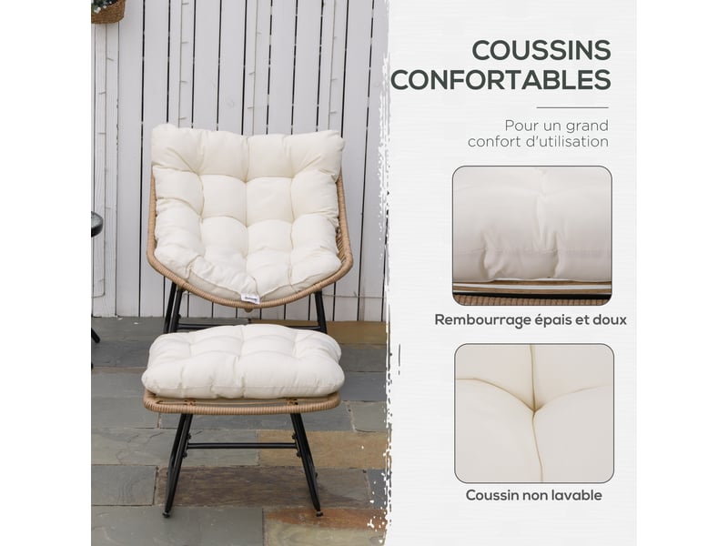  Fauteuil de jardin avec repose-pieds en métal et résine tressée aspect rotin  - Conforama E