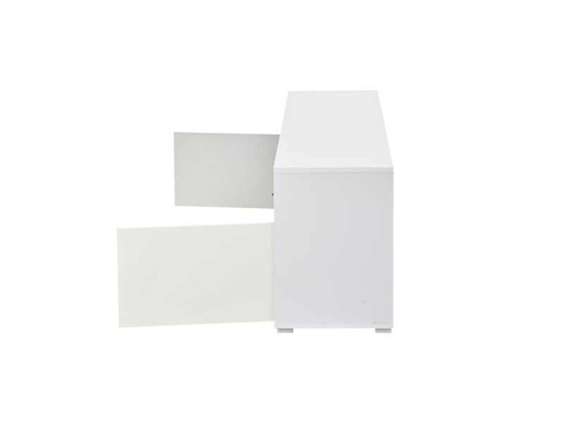  Meuble tv led 150×35×50 cm – mélaminé brillant, lowboard moderne, 2 portes, 8 rangements, petit salon  - Conforama E