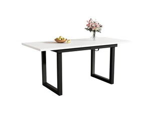 Table à manger extensible 140180 x 80 x 75 cm, blanc et noir, mdf et métal