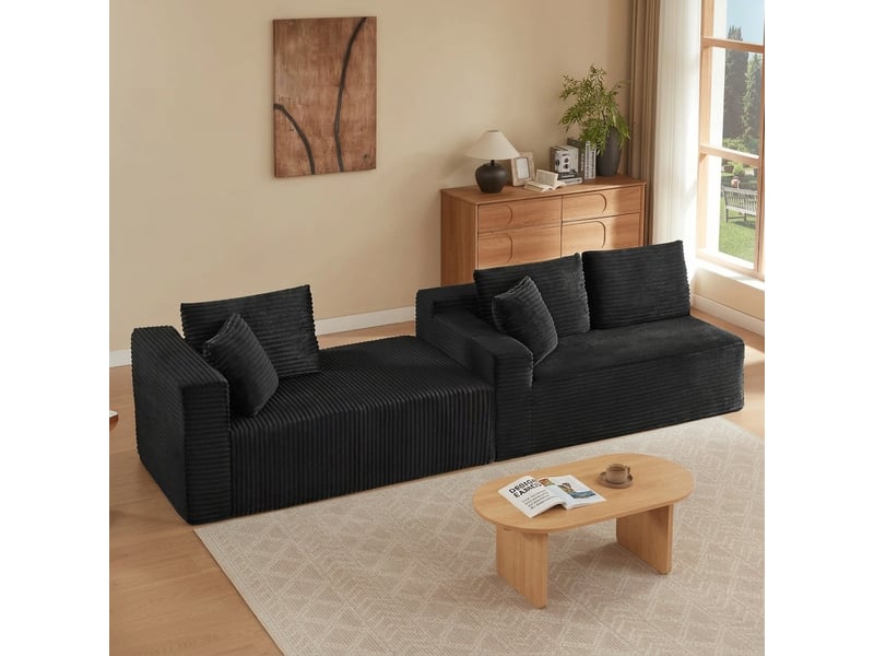 Canapé modulable 4 places canapé d'angle noir avec méridienne surdimensionnée en mousse à mémoire de forme - Conforama C