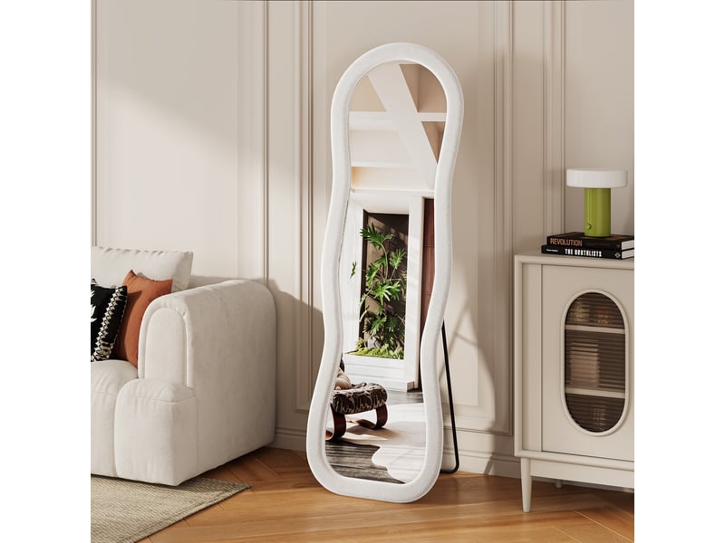  Miroir en pied ondulé - 160x50 cm - miroir corps entier avec cadre en flanelle - blanc  - Conforama B