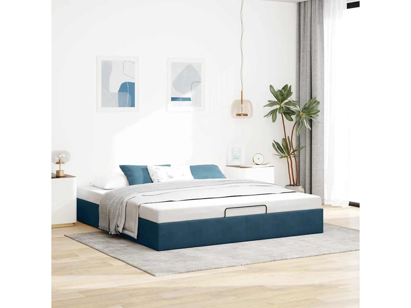  Lit double- lit adulte -  cadre de lit ottoman sans matelas bleu foncé 200x200 cm velours  - Conforama B