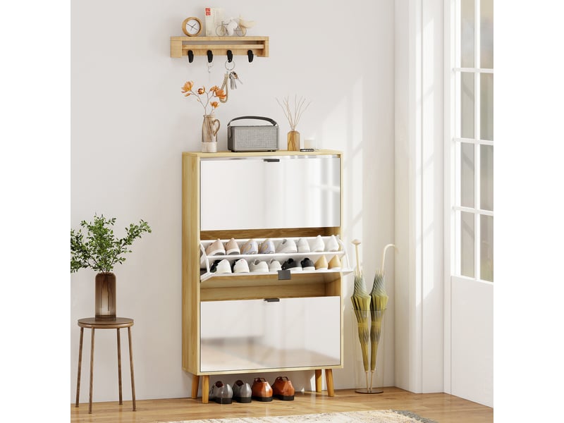  Étagère à chaussures moderne et fine avec 3 tiroirs inclinables pour 24 paires de chaussures, 80 x 24 x 127 cm, blanche  - Conforama B