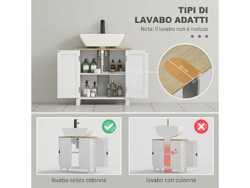  Meuble sous lavabo blanc 60 cm, 2 portes et découpe en u  - Conforama R