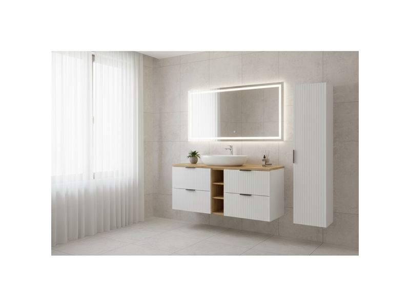  Ensemble de salle de bain noxera 140 cm – meubles sous vasque suspendus blanc alpin avec plan pour vasque et rangements  - Conforama B