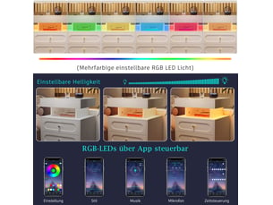 Table de chevet led 50x40x60 cm avec 2 tiroirs et 1 espace ouvert panneau de particules blanc