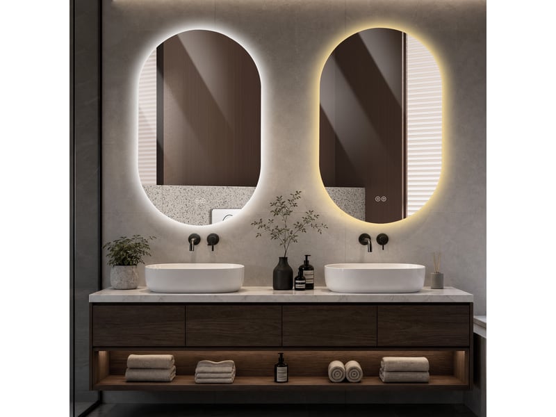Miroir de salle de bain - 50x80 cm - miroir lumineux mural avec led antibuée, variateur d'intensité et verre de trempé - argenté - Conforama B