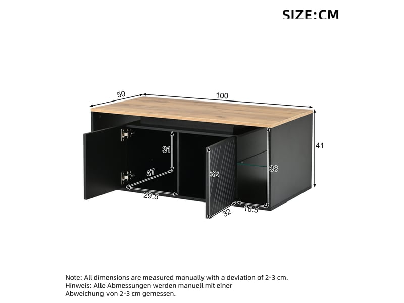  Table basse tcqpz 100 x 50 x 41 cm avec led et rangements noir effet bois  - Conforama C