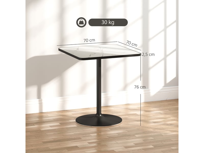 Table à manger pour 4 personnes table de cuisine style moderne avec plateau effet marbre et base ronde, 70 x 70 cm, blanc  - Conforama E