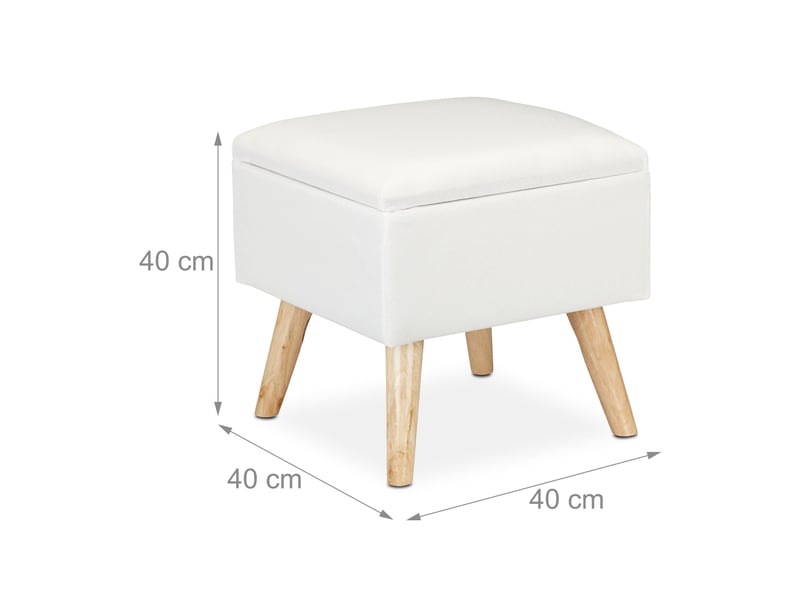  Tabouret avec rangement pour pieds décoratif 40 x 40 x 40 cm en lin artificiel blanc 13_0008757  - Conforama B