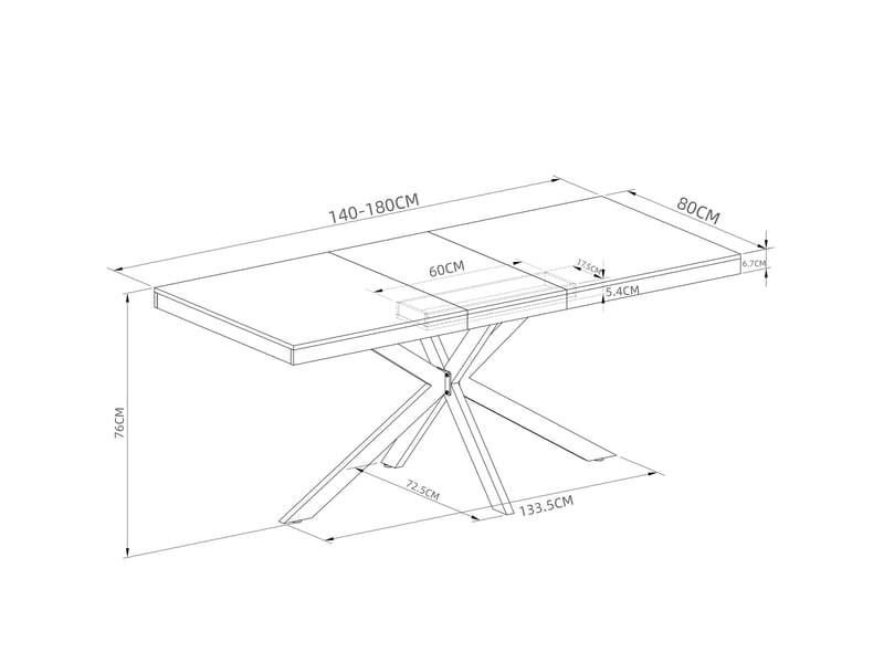 Table à manger extensible, 140-180x80x76 cm, rétro pour salle à manger, plateau mdf, piètement métal, coloris gris  - Conforama C