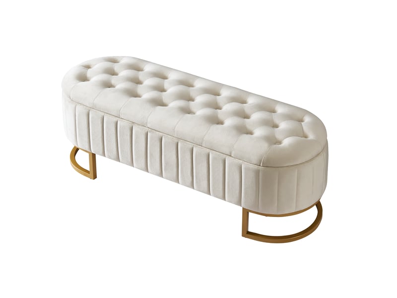  Banquette coffre 120 x 39,9 x 43 cm beige en velours, assise rembourrée avec rangement dissimulé  - Conforama A