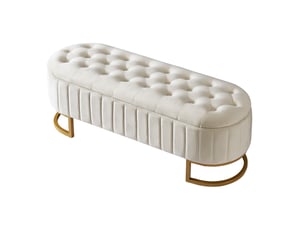 Banquette coffre 120 x 39,9 x 43 cm beige en velours, assise rembourrée avec rangement dissimulé