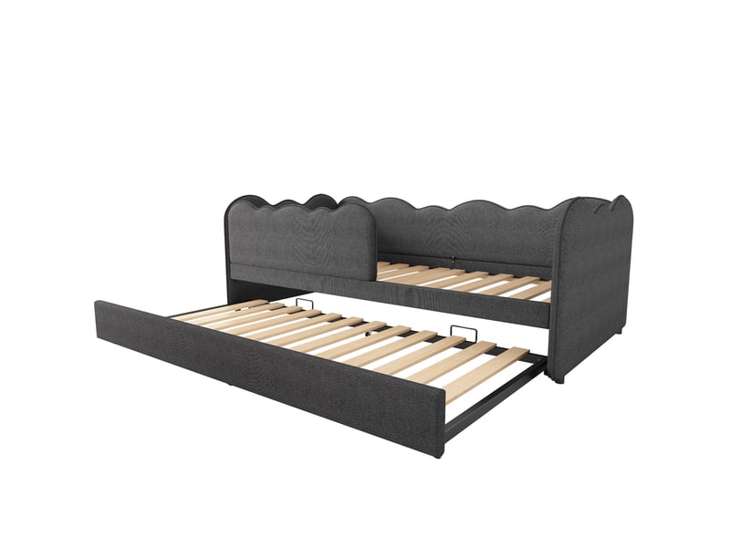  Lit gigogne gris avec sommier à lattes et lit d'appoint 90x190 cm  - Conforama D