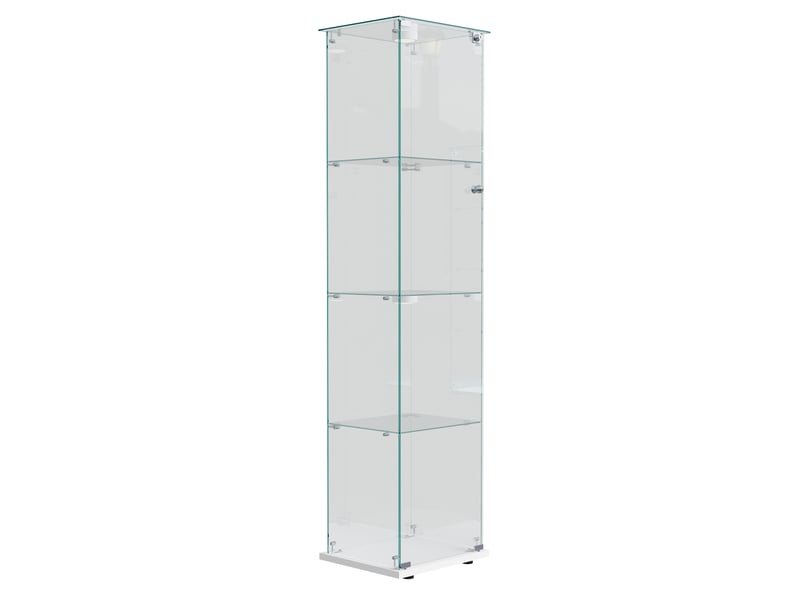  Vitrine en verre 4 niveaux simple porte - 39,8 x 35 x 163 cm - blanc - armoire d'exposition avec éclairage led et base blanche  - Conforama A