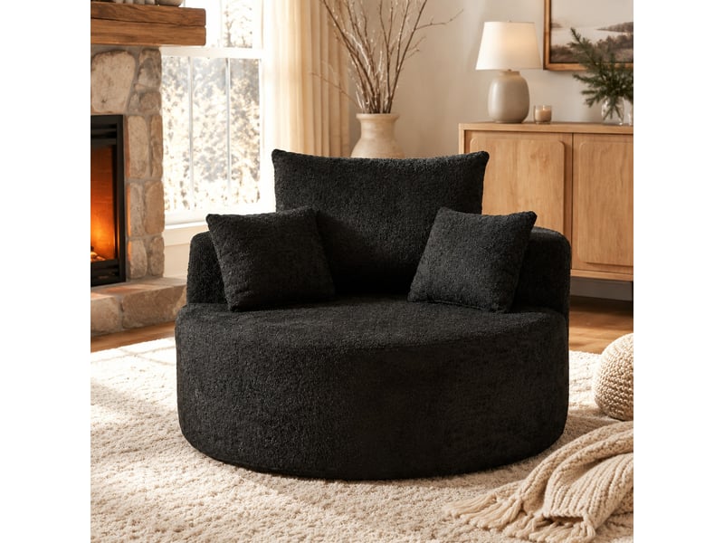  Fauteuil en chenille sans montage avec coussin de dossier et assise moelleuse pour salon noir  - Conforama B