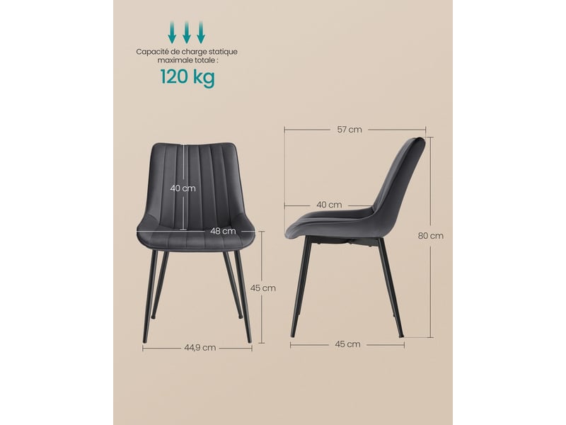 Lot de 6 chaises de salle à manger ergonomiques 57 x 48 x 80 cm confort assise douce style contemporain en polyester noir 12_0012790  - Conforama B